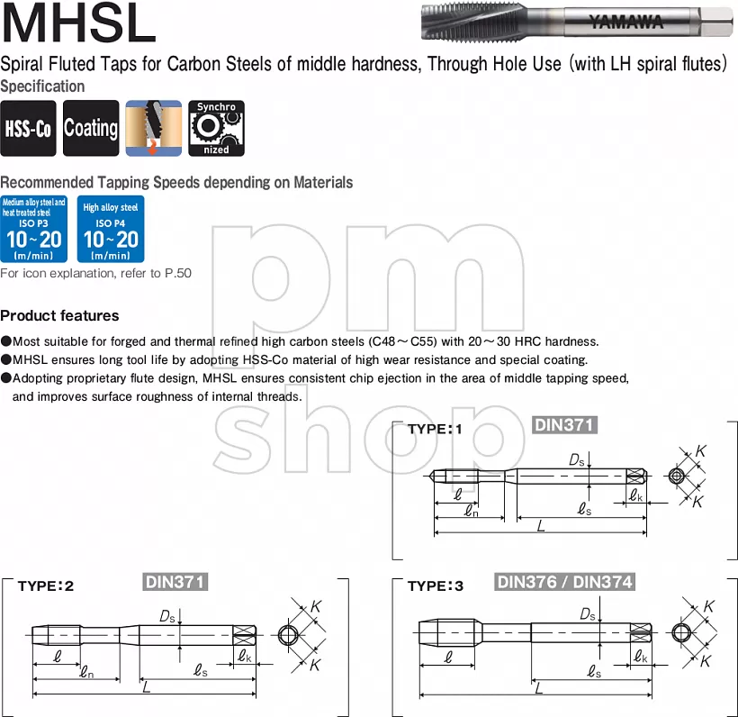 Метчик M10x1.25 для сквозных отверстий Yamawa ISO2Х MHSL DIN  заказать