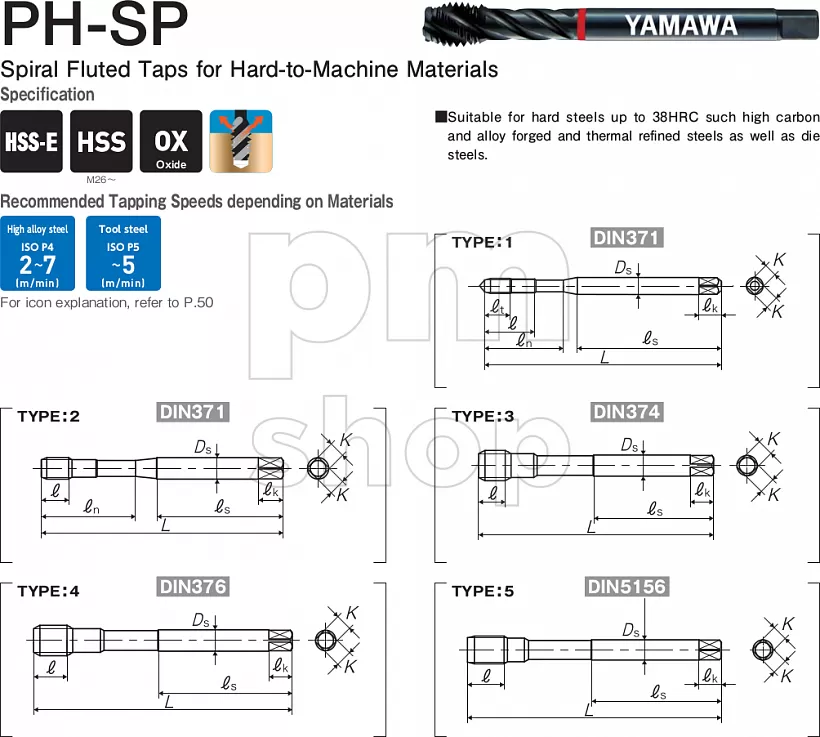 Метчик M12x1.75 для глухих отверстий Yamawa PH-SP DIN 376 заказать