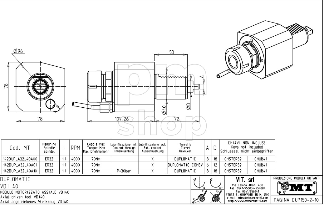 Головка осевая сверлильно-фрезерная M.T. S.r.l. 142DUP_A32_40A00 заказать