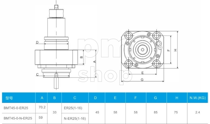 Головка осевая сверлильно-фрезерная POWER WEII BMT45-0-ER25 заказать