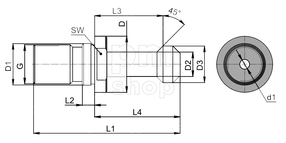 Штревель PS-BT40-45-H-ОМ с отверстием под СОЖ, без уплотнительного кольца заказать