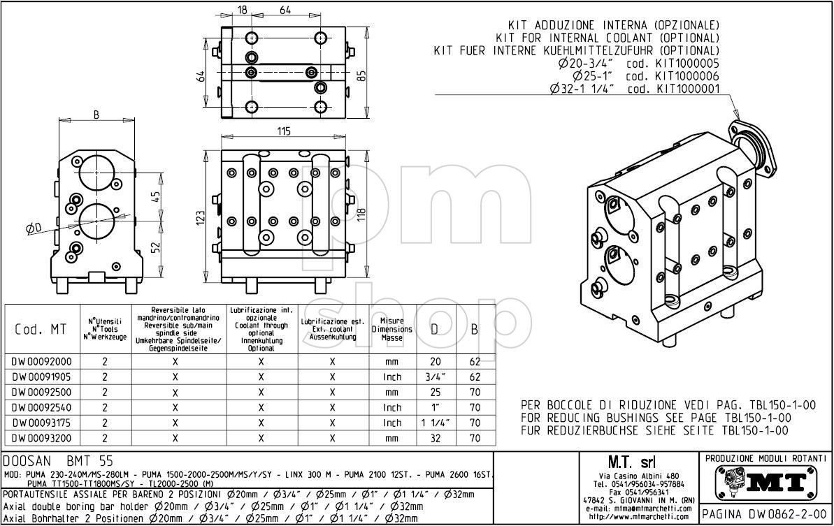 Комплект уплотнителей M.T. S.r.l. D32 для подачи СОЖ KIT1000001 заказать