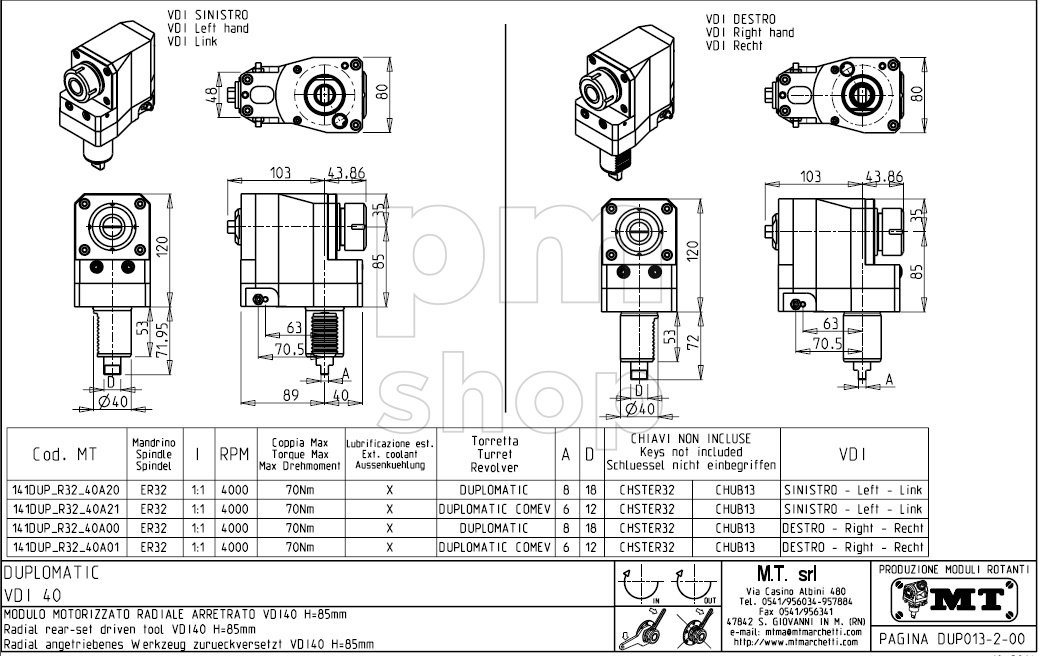 Головка радиальная сверлильно-фрезерная M.T. S.r.l. 141DUP_R32_40A00 заказать