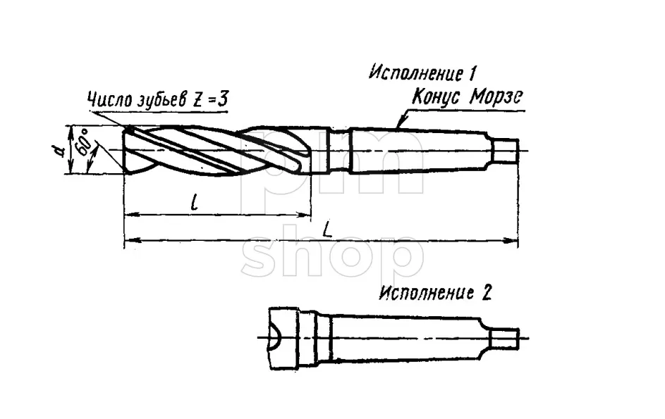 Зенкер из быстрорежущей стали с коническим хвостовиком Р6М5 КМ2 №2 заказать